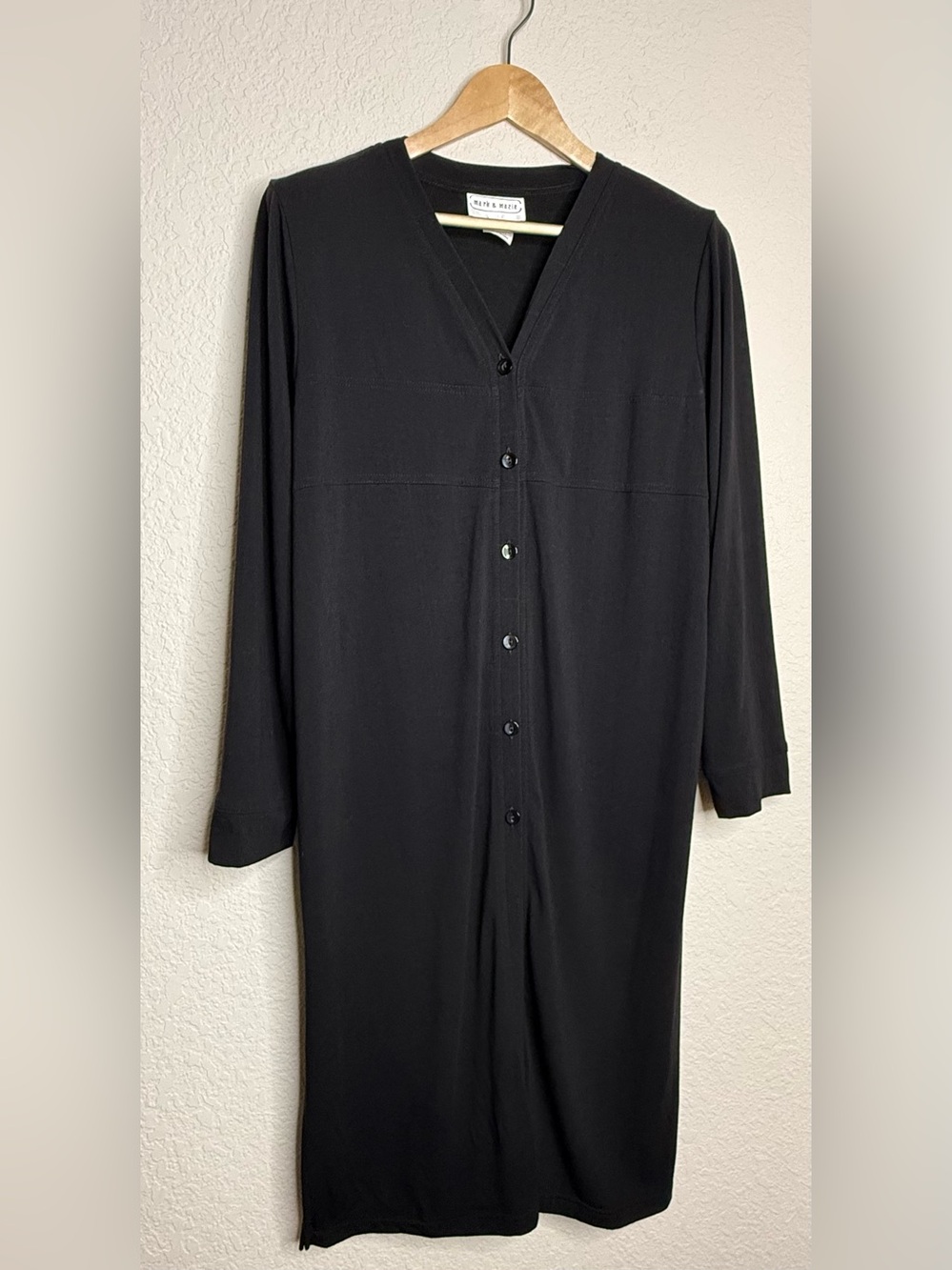 Vintage 90s Mark & Mazie Black Button Front Long Duster Cardigan Sz L Minimalist